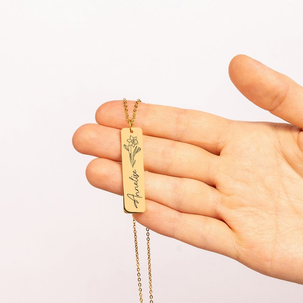Name & Birth flower Necklace, Women Personalized Unique Jewelry Name March April Birthday Gift for Mom Sister Friends Daughter