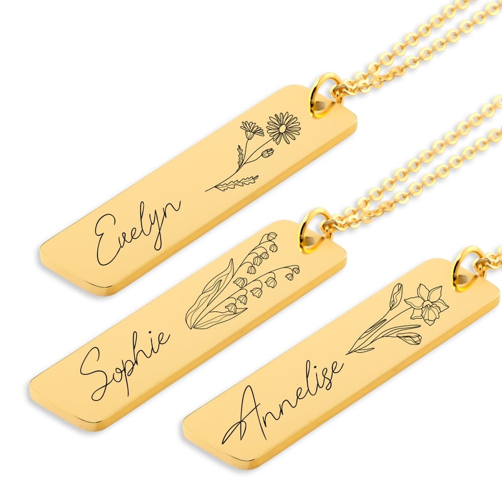 Name & Birth flower Necklace, Women Personalized Unique Jewelry Name March April Birthday Gift for Mom Sister Friends Daughter