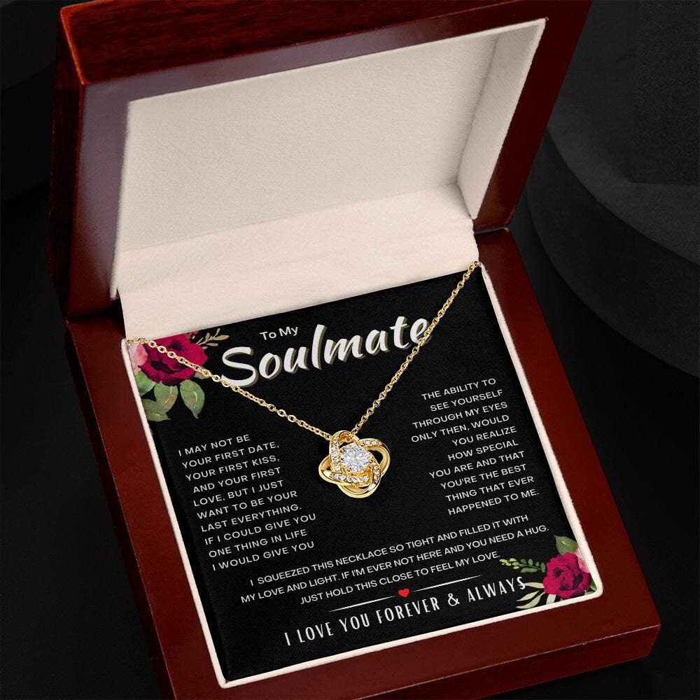 To My Soulmate, Valentine Gift From Husband, Heart Knot Necklace For Wife, Birthday Valentine Gift For Her, Jewelry Message card