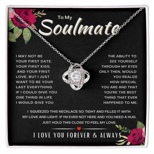 To My Soulmate, Valentine Gift From Husband, Heart Knot Necklace For Wife, Birthday Valentine Gift For Her, Jewelry Message card