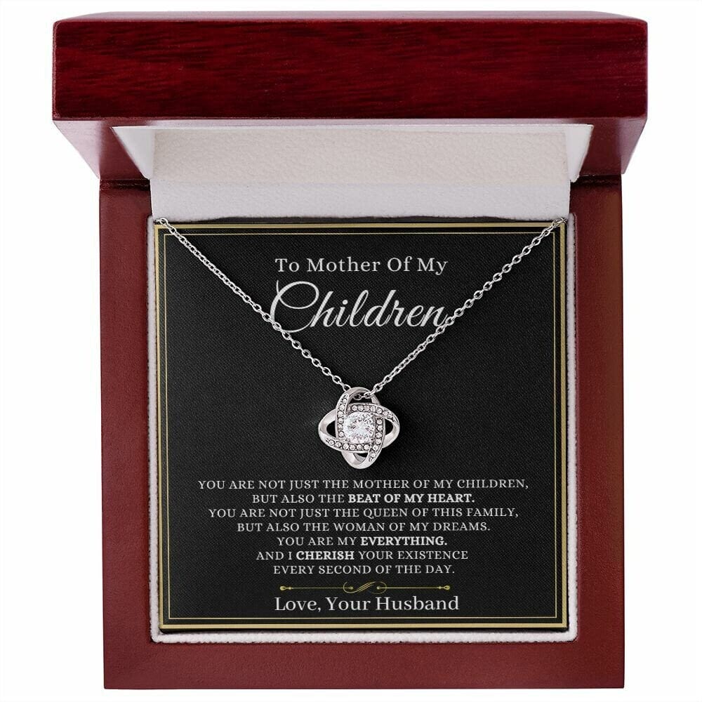 To Mother Of My Children, Mother's Day Gift From Husband, Heart Knot Necklace For Wife