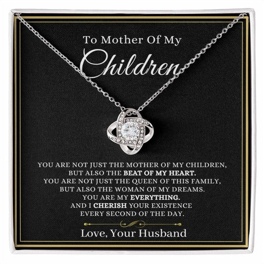 To Mother Of My Children, Mother's Day Gift From Husband, Heart Knot Necklace For Wife