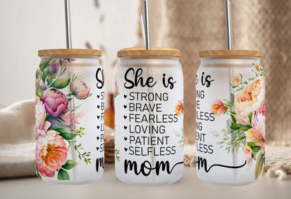 She is Brave Strong Self Love 16oz Tumbler For Mom, Daily Affirmation & Positive Quote Gift From Daughter, Birthday Xmas  Beer Can For Her