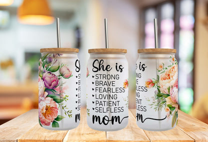 She is Brave Strong Self Love 16oz Tumbler For Mom, Daily Affirmation & Positive Quote Gift From Daughter, Birthday Xmas  Beer Can For Her