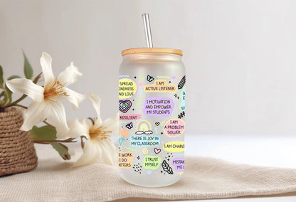 Motivational & Daily Affirmation 16oz Tumbler For Teacher From Student, Gift For Teacher Assistant Friend, Back To School Positive Gift