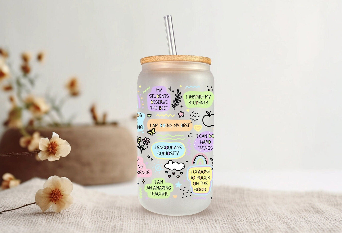 Motivational & Daily Affirmation 16oz Tumbler For Teacher From Student, Gift For Teacher Assistant Friend, Back To School Positive Gift