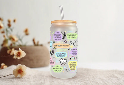 Motivational & Daily Affirmation 16oz Tumbler For Teacher From Student, Gift For Teacher Assistant Friend, Back To School Positive Gift