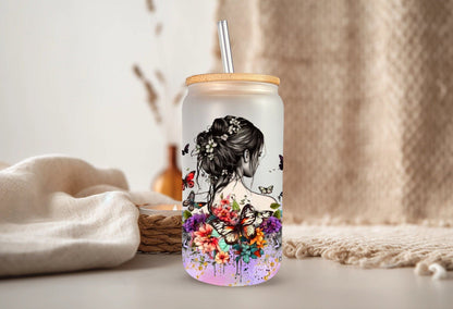 Motivational & Daily Affirmation 16oz Tumbler For Friend, Bravery And Strength Gift For Besties, Flower Girl With Butterfly Birthday Tumbler