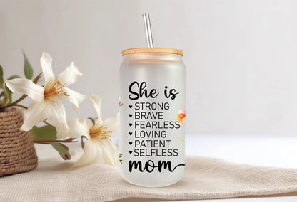 She is Brave Strong Self Love 16oz Tumbler For Mom, Daily Affirmation & Positive Quote Gift From Daughter, Birthday Xmas  Beer Can For Her