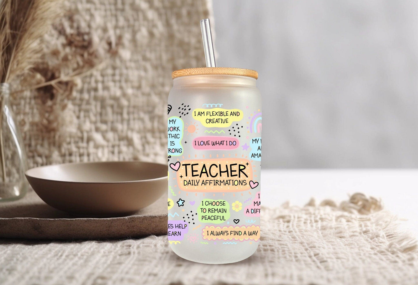 Motivational & Daily Affirmation 16oz Tumbler For Teacher From Student, Gift For Teacher Assistant Friend, Back To School Positive Gift