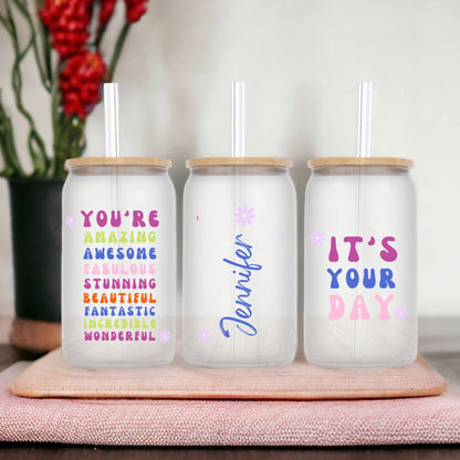 Custom Name Motivational Positive  16oz Tumbler Gift For Friend Besties, Birthday Iced Coffee Can Beer For Her, Warrior Cancer Women Tumbler