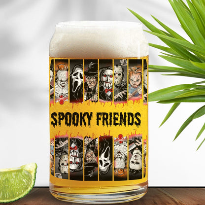 Spooky Friends Iced Coffee 16 oz Tumbler Frosted Clear Glass Cup Gift, Fall Iced coffee cup with lid and straw, Skull Cup Libbey Lid Bamboo