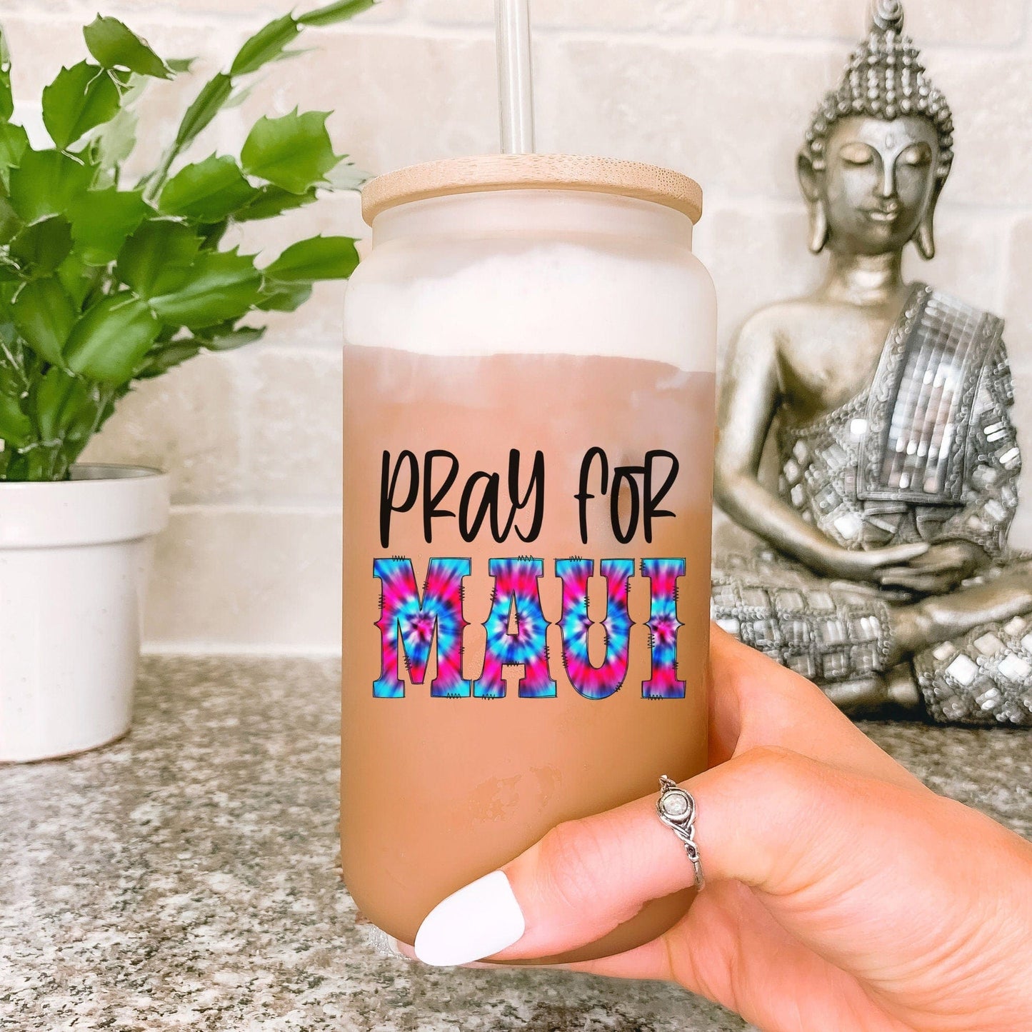 Pray For Maui 16oz Frosted Glass Tumbler, Maui Hawaii Wildfire Relief, Humanitarian Gift For Cause, Support for Hawaii Fire Victims