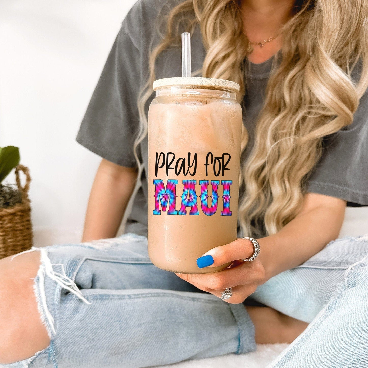 Pray For Maui 16oz Frosted Glass Tumbler, Maui Hawaii Wildfire Relief, Humanitarian Gift For Cause, Support for Hawaii Fire Victims