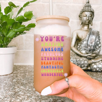 Custom Name Motivational Positive  16oz Tumbler Gift For Friend Besties, Birthday Iced Coffee Can Beer For Her, Warrior Cancer Women Tumbler