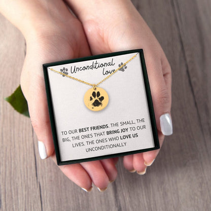 Personalized Paw Print Pets Necklace, Best Friend Dog Mom Engraving Necklace Handmade JewelrySympathy Pet Loss Memorial Jewelry Message Card