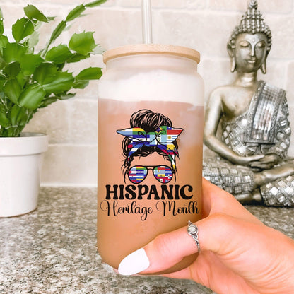 Hispanic Heritage Month Glass Cup, Country Flags Latin America Flags 16oz Tumbler For Iced Coffee Beer Tea Can Cup, Hispanic Strong Women