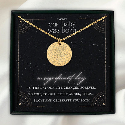 Custom Star Map Necklace, New Born Baby Boy Girl Engraving Gift, Personalized Name Baby Jewelry Message Card, Baby shower Baptism Gift