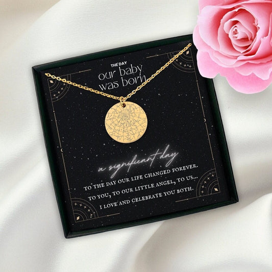 Custom Star Map Necklace, New Born Baby Boy Girl Engraving Gift, Personalized Name Baby Jewelry Message Card, Baby shower Baptism Gift