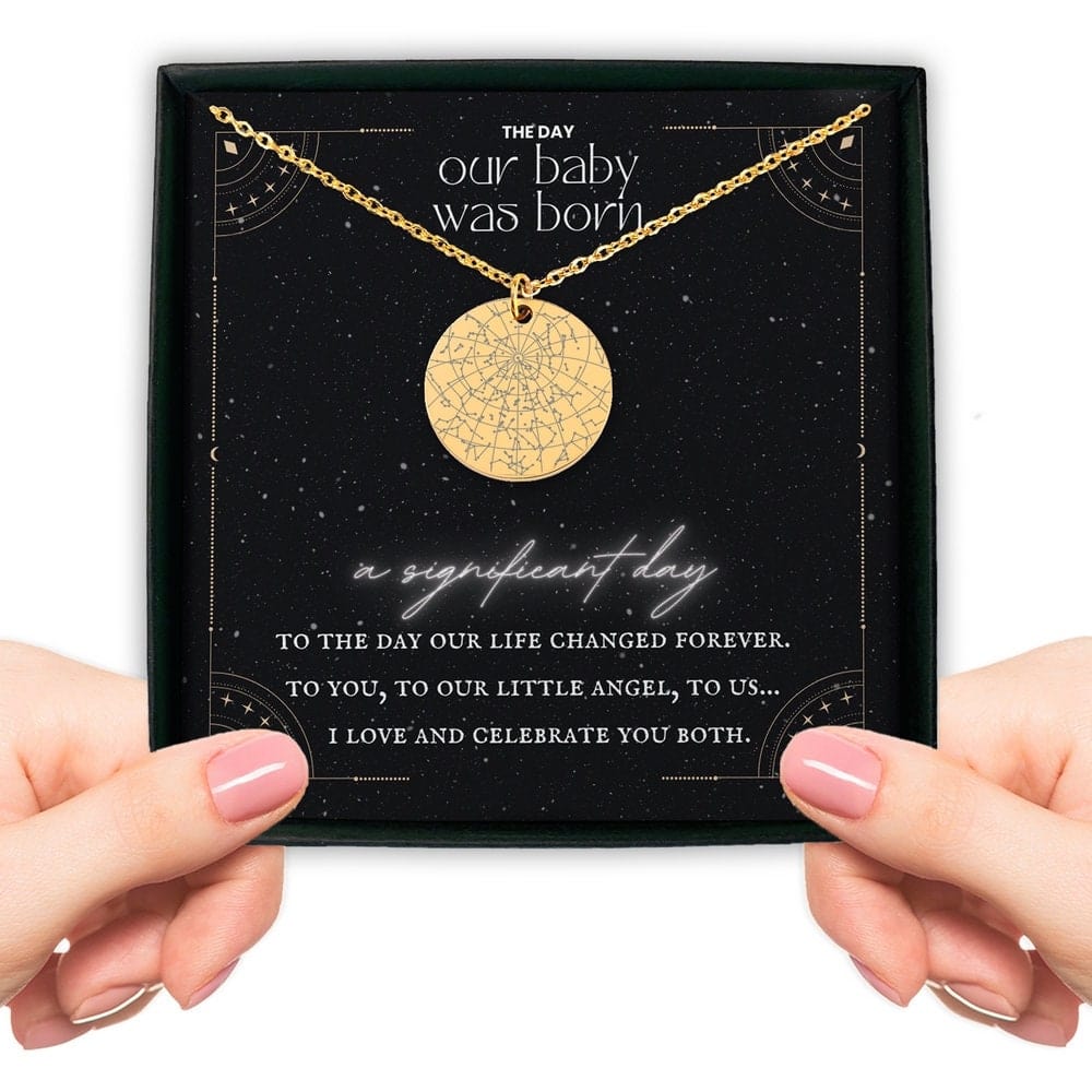 Custom Star Map Necklace, New Born Baby Boy Girl Engraving Gift, Personalized Name Baby Jewelry Message Card, Baby shower Baptism Gift