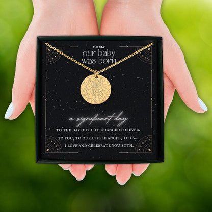 Custom Star Map Necklace, New Born Baby Boy Girl Engraving Gift, Personalized Name Baby Jewelry Message Card, Baby shower Baptism Gift