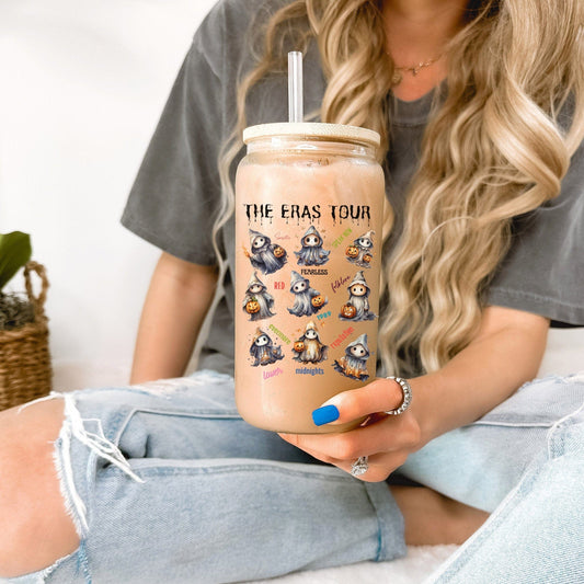 The Eras Tour Funny Halloween Ghosts 16oz glass Tumbler For Besties, Concert Memory  Christmas Ghost Gift For Best Friend, Birthday Cup