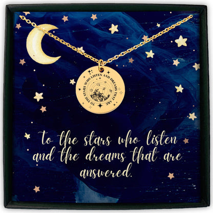 To the Stars Who Listen 18k Gold Gift For Her, Sarah J Maas Inspired Book Era, City of Starlight, Birthday Jewelry Message Besties Card