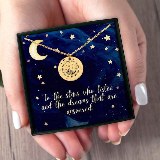To the Stars Who Listen 18k Gold Gift For Her, Sarah J Maas Inspired Book Era, City of Starlight, Birthday Jewelry Message Besties Card