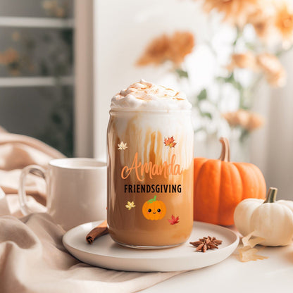 Friendsgiving Personalized Thanksgiving Gift, Custom Name Fall  Pumpkin Tumbler, Birthday Christmas 16oz glass Tumbler For Best Friends